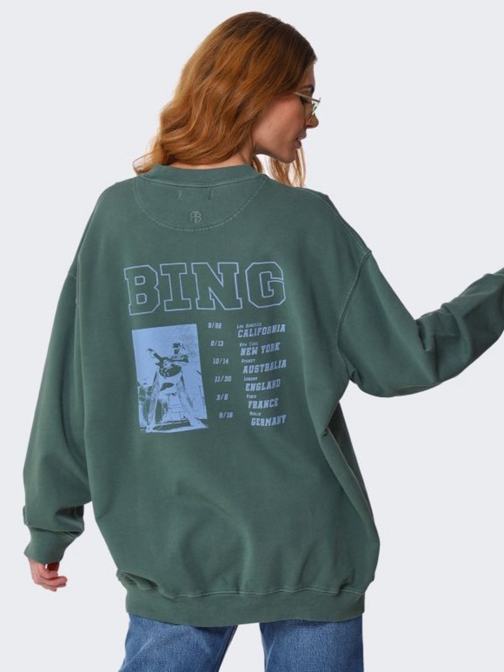 Anine Bing Cody Sweatshirt Bing Live in Green Size Extra Small